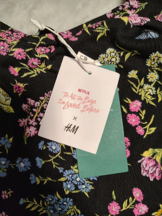 H&M Black Mini Dress with Pink, Blue & Yellow Floral Print - Picture 4 of 4